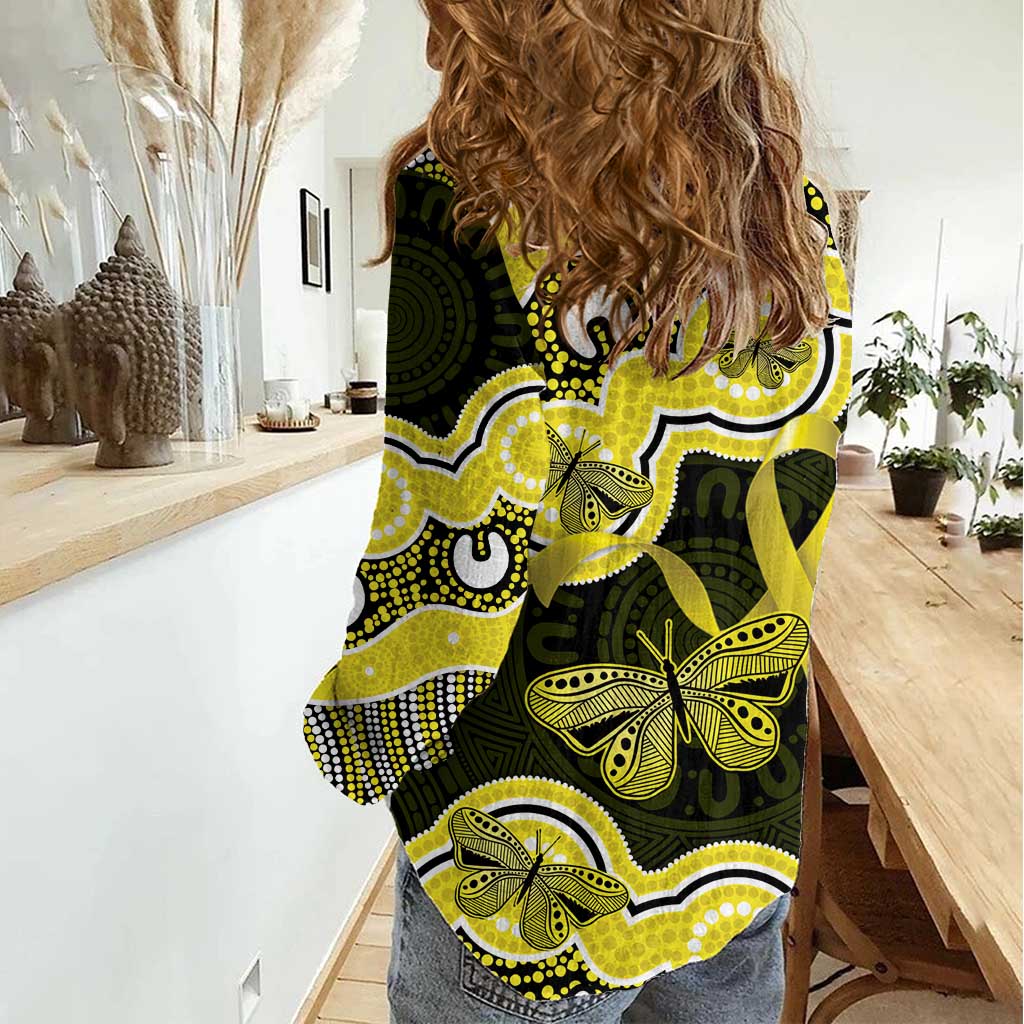 Yellow Ribbon Sarcoma Awareness Month Women Casual Shirt Aboriginal Art - Aussie Hoodie