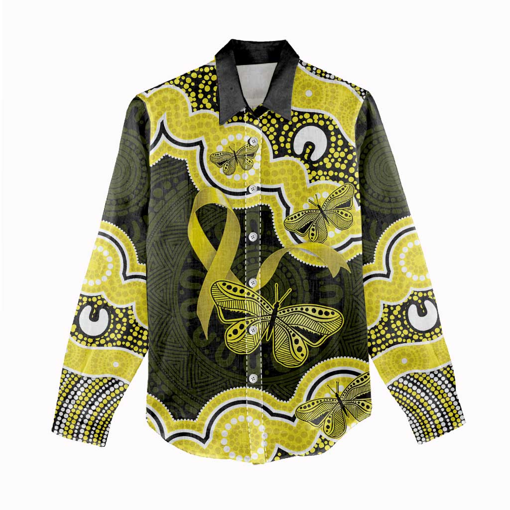 Yellow Ribbon Sarcoma Awareness Month Women Casual Shirt Aboriginal Art - Aussie Hoodie