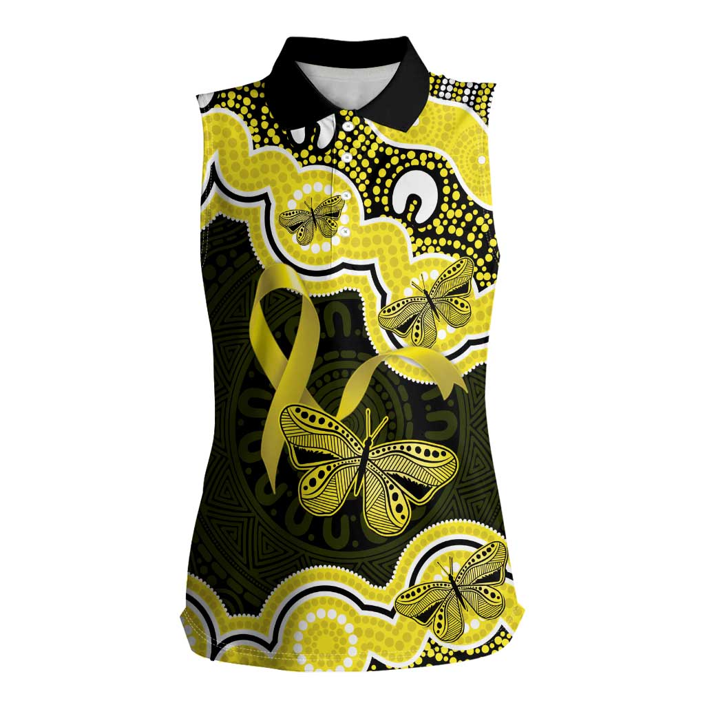 Yellow Ribbon Sarcoma Awareness Month Women Sleeveless Polo Shirt Aboriginal Art - Aussie Hoodie