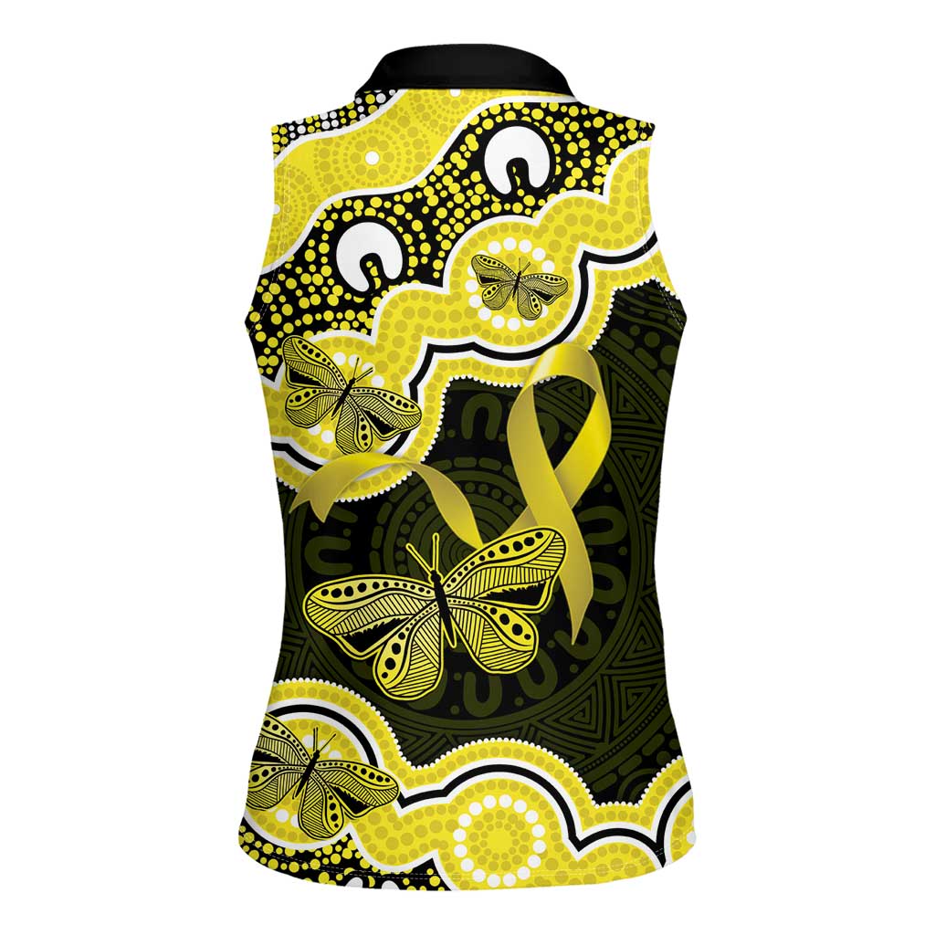 Yellow Ribbon Sarcoma Awareness Month Women Sleeveless Polo Shirt Aboriginal Art - Aussie Hoodie