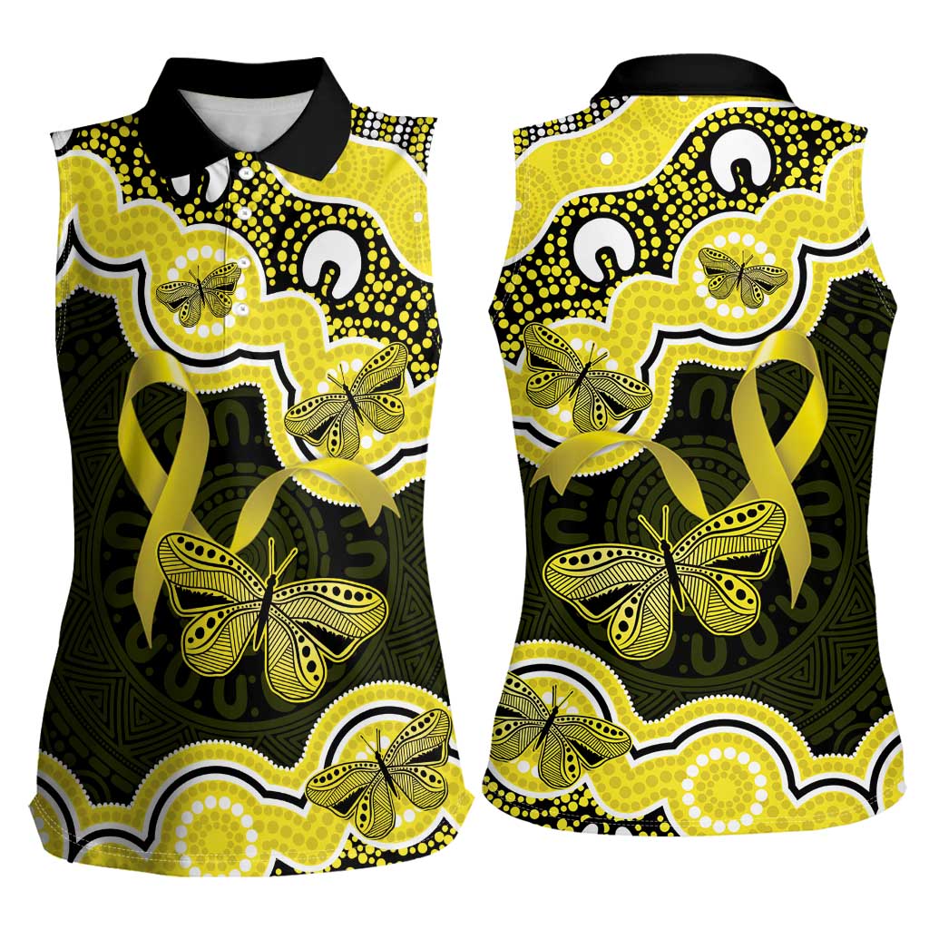 Yellow Ribbon Sarcoma Awareness Month Women Sleeveless Polo Shirt Aboriginal Art - Aussie Hoodie