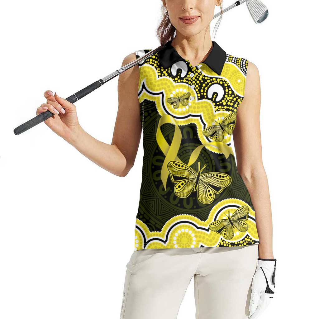 Yellow Ribbon Sarcoma Awareness Month Women Sleeveless Polo Shirt Aboriginal Art - Aussie Hoodie