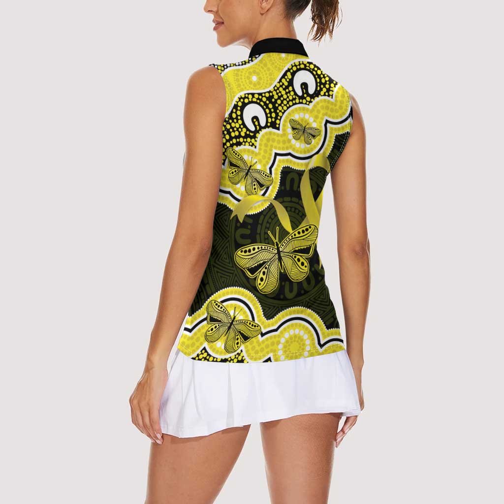 Yellow Ribbon Sarcoma Awareness Month Women Sleeveless Polo Shirt Aboriginal Art - Aussie Hoodie