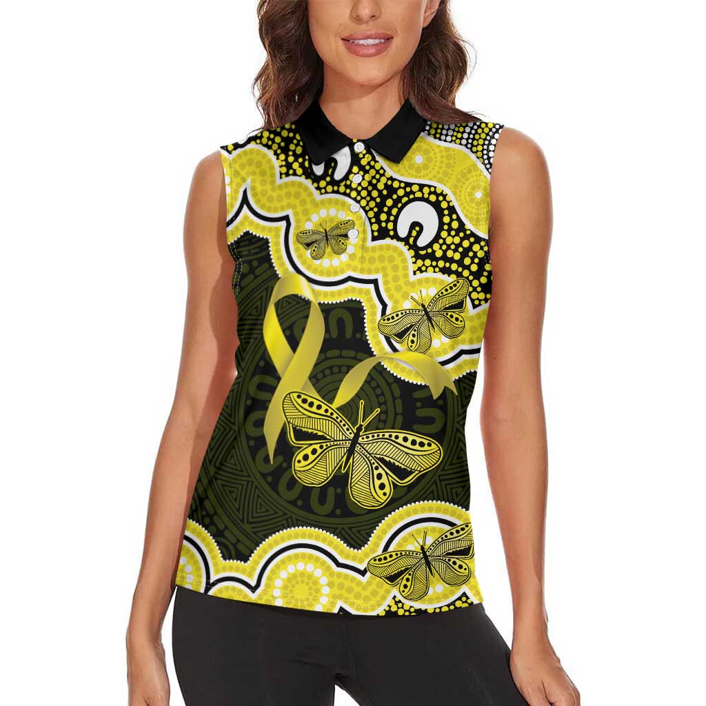 Yellow Ribbon Sarcoma Awareness Month Women Sleeveless Polo Shirt Aboriginal Art - Aussie Hoodie