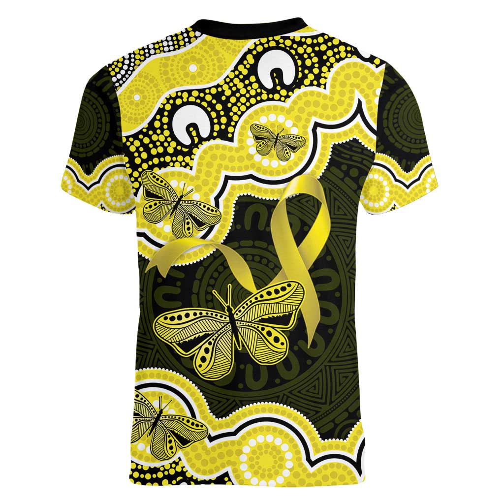 Yellow Ribbon Sarcoma Awareness Month Women V-Neck T-Shirt Aboriginal Art - Aussie Hoodie