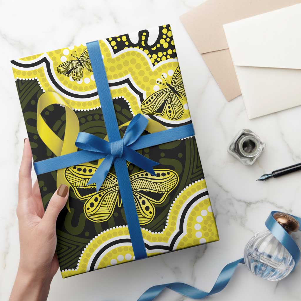 Yellow Ribbon Sarcoma Awareness Month Wrapping Paper Aboriginal Art - Aussie Hoodie