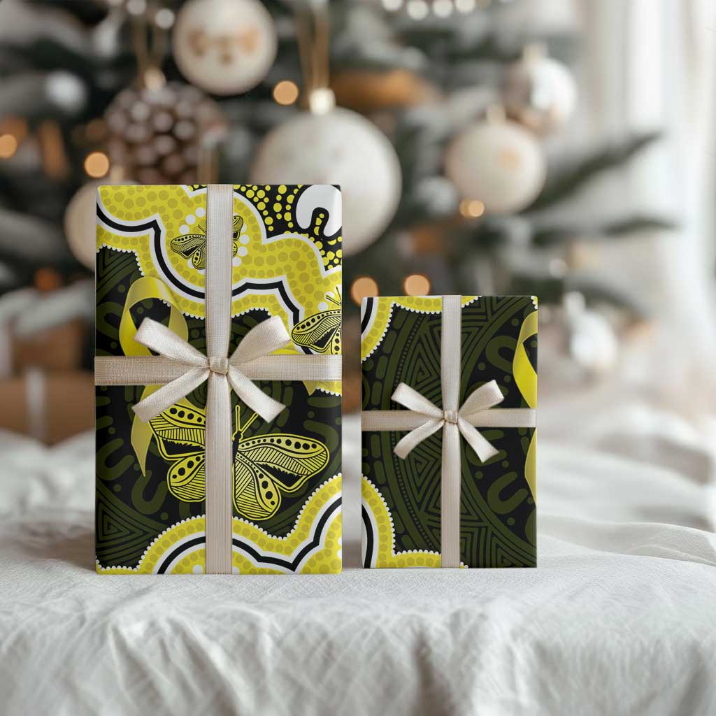 Yellow Ribbon Sarcoma Awareness Month Wrapping Paper Aboriginal Art - Aussie Hoodie