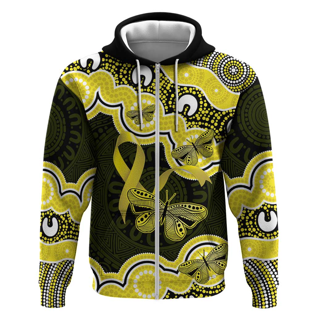 Yellow Ribbon Sarcoma Awareness Month Zip Hoodie Aboriginal Art - Aussie Hoodie