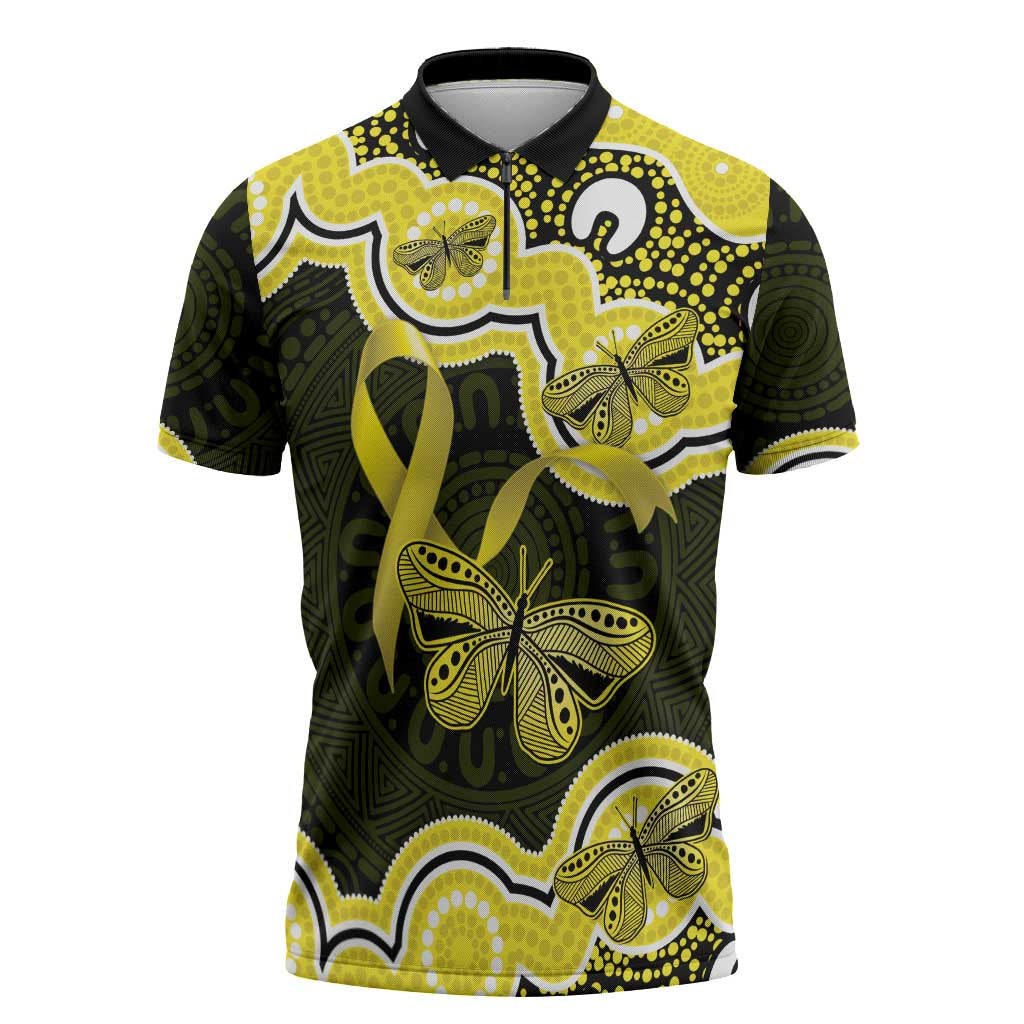 Yellow Ribbon Sarcoma Awareness Month Zipper Polo Shirt Aboriginal Art - Aussie Hoodie