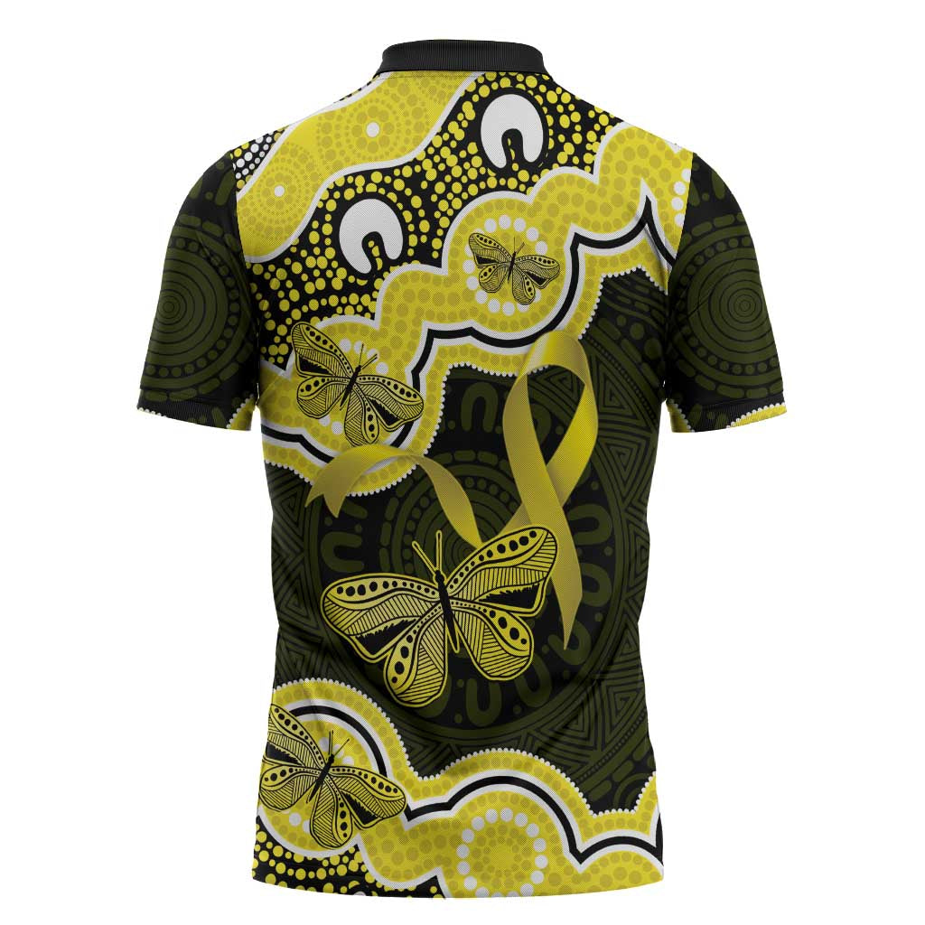 Yellow Ribbon Sarcoma Awareness Month Zipper Polo Shirt Aboriginal Art - Aussie Hoodie