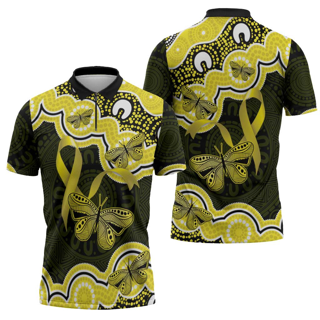 Yellow Ribbon Sarcoma Awareness Month Zipper Polo Shirt Aboriginal Art - Aussie Hoodie