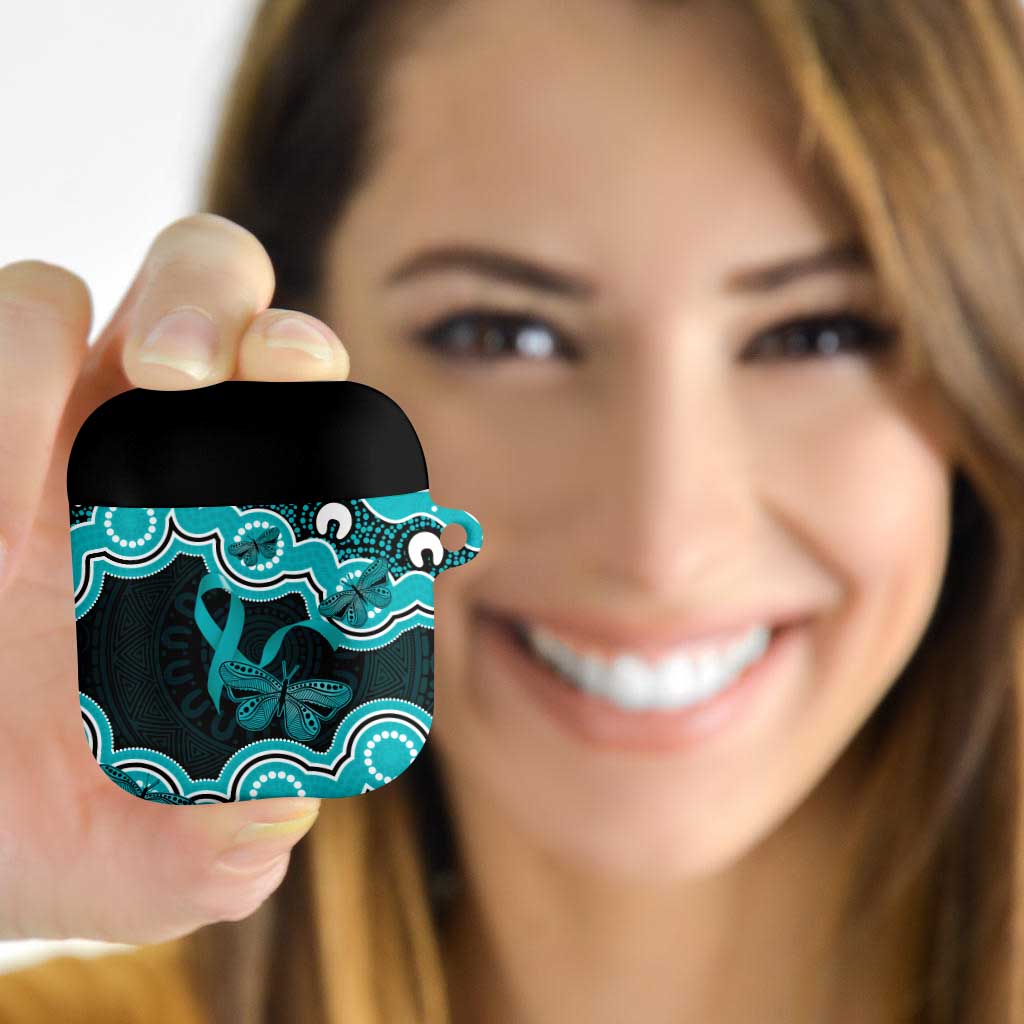 Cyan Ribbon PTSD Awareness Month AirPods Case Aboriginal Art - Aussie Hoodie