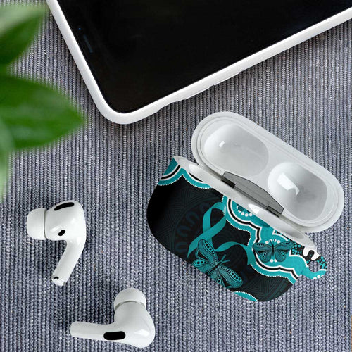 Cyan Ribbon PTSD Awareness Month AirPods Case Aboriginal Art - Aussie Hoodie