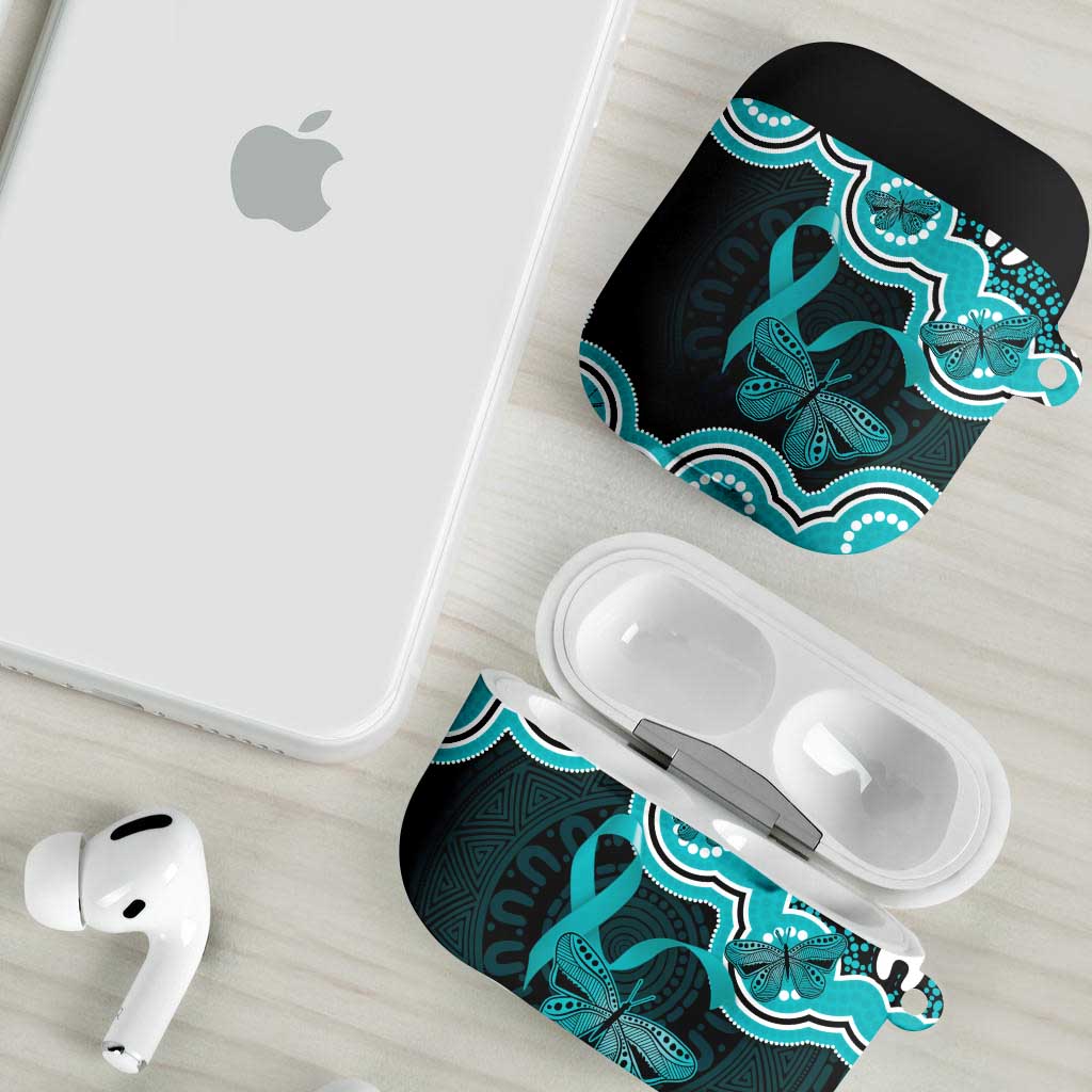 Cyan Ribbon PTSD Awareness Month AirPods Case Aboriginal Art - Aussie Hoodie