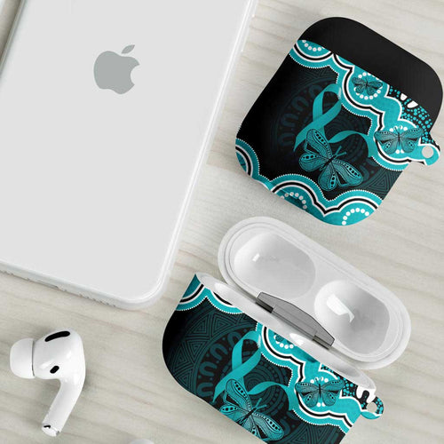 Cyan Ribbon PTSD Awareness Month AirPods Case Aboriginal Art - Aussie Hoodie