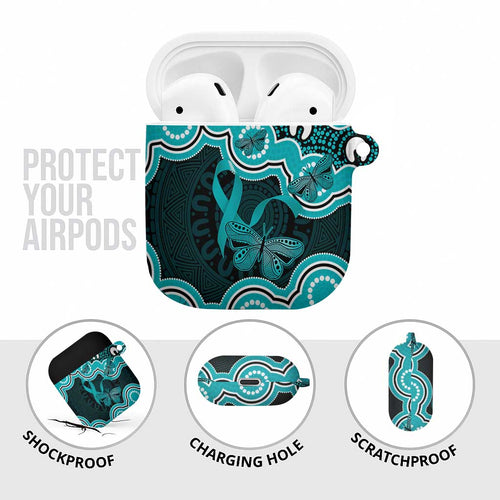 Cyan Ribbon PTSD Awareness Month AirPods Case Aboriginal Art - Aussie Hoodie