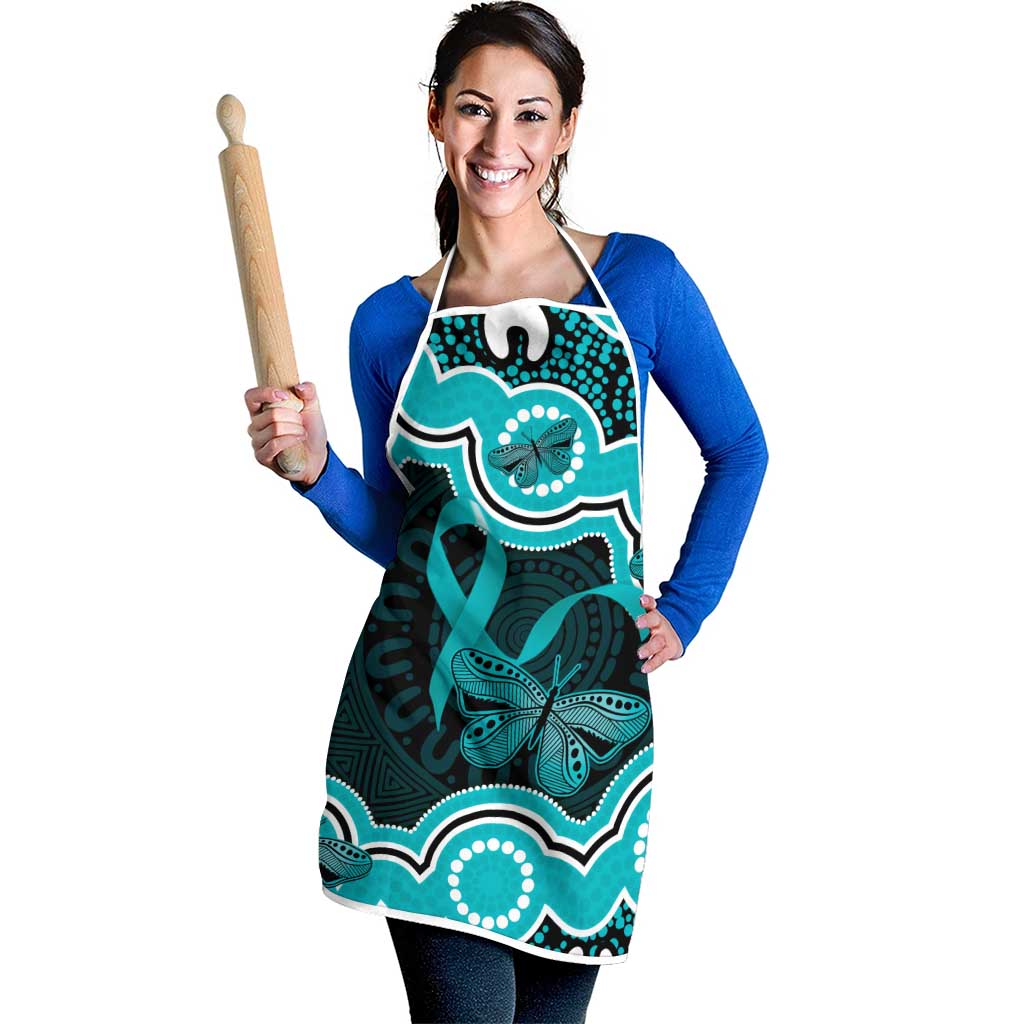 Cyan Ribbon PTSD Awareness Month Apron Aboriginal Art - Aussie Hoodie