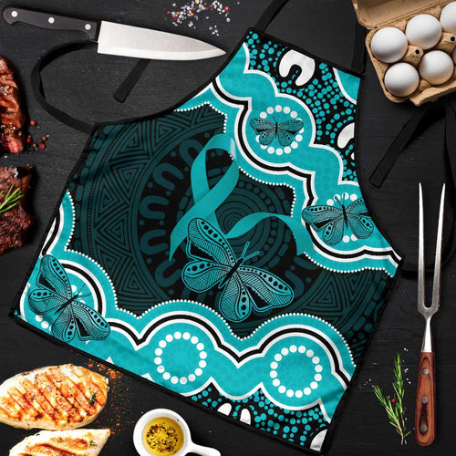 Cyan Ribbon PTSD Awareness Month Apron Aboriginal Art - Aussie Hoodie