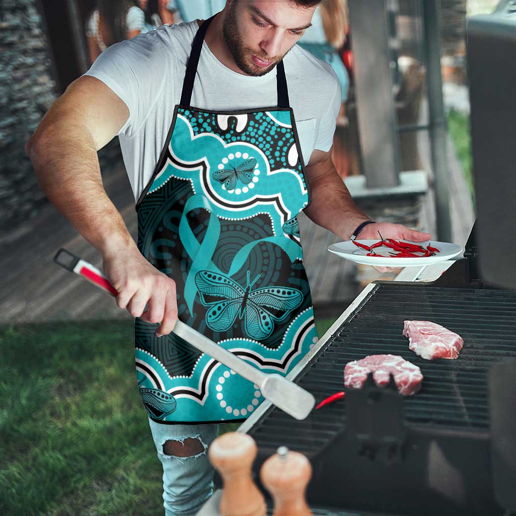Cyan Ribbon PTSD Awareness Month Apron Aboriginal Art - Aussie Hoodie