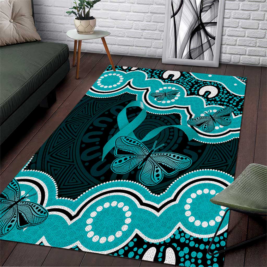 Cyan Ribbon PTSD Awareness Month Area Rug Aboriginal Art - Aussie Hoodie