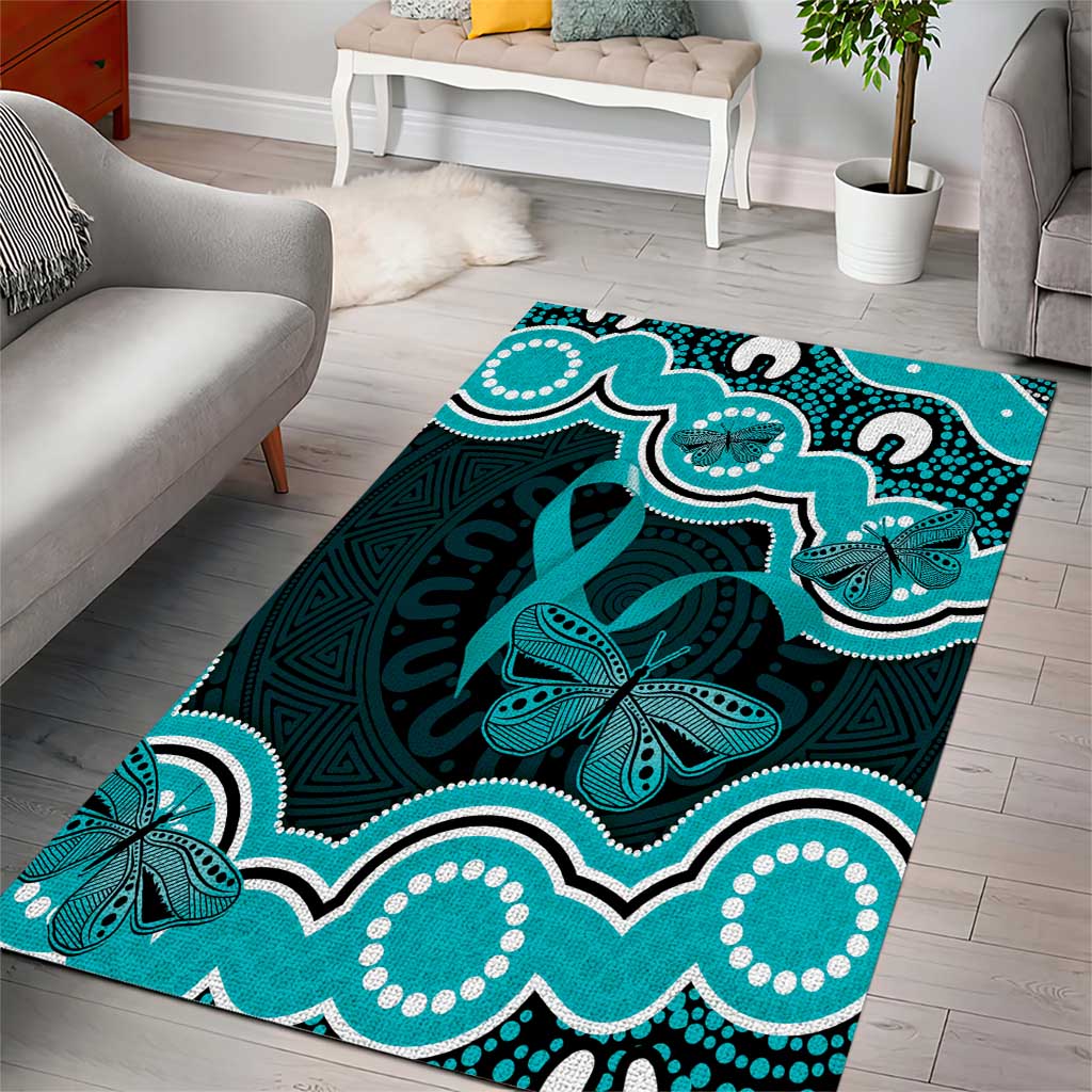 Cyan Ribbon PTSD Awareness Month Area Rug Aboriginal Art - Aussie Hoodie