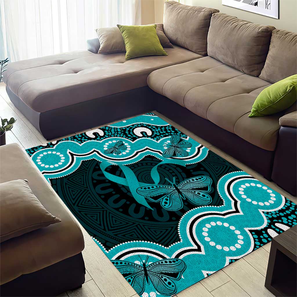 Cyan Ribbon PTSD Awareness Month Area Rug Aboriginal Art - Aussie Hoodie