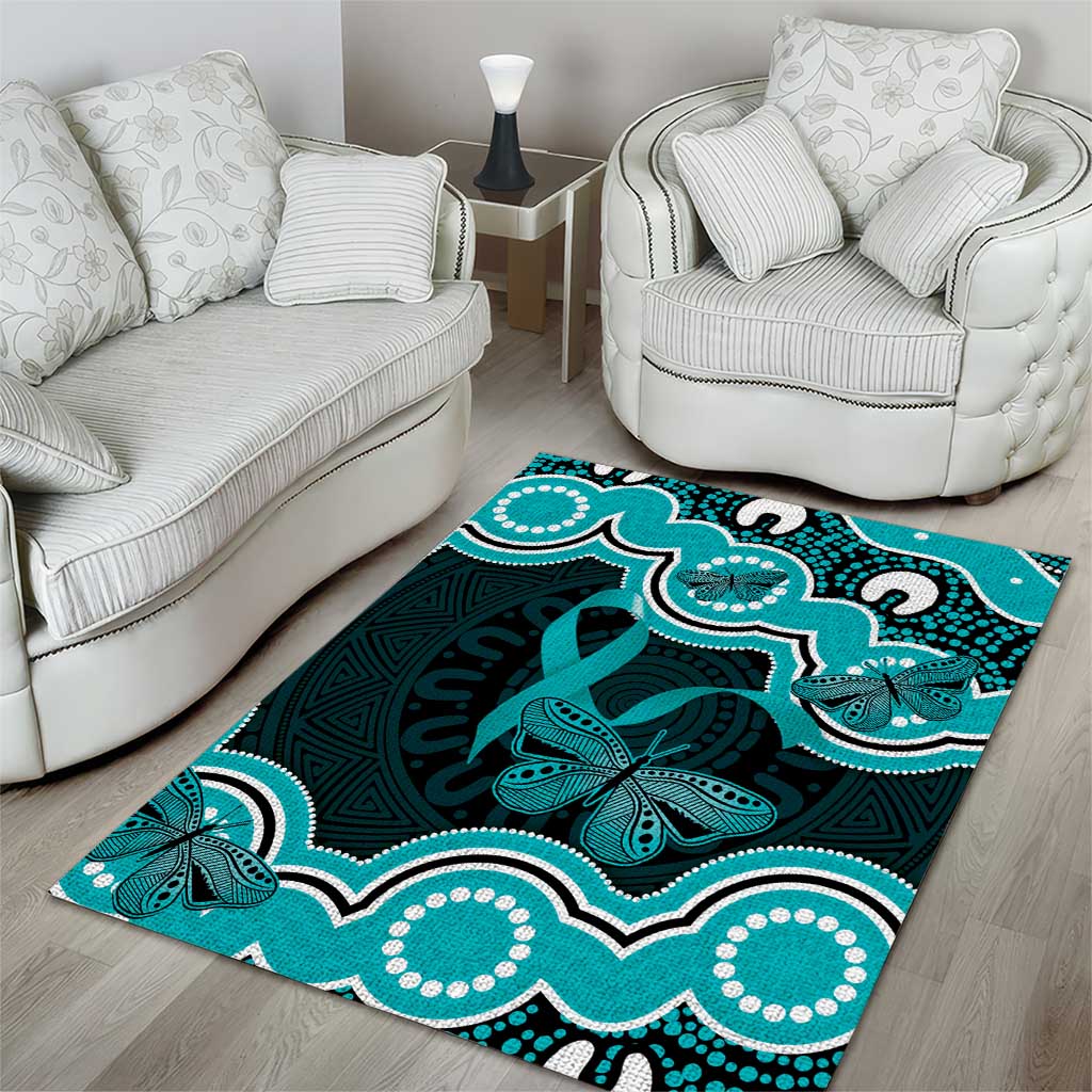 Cyan Ribbon PTSD Awareness Month Area Rug Aboriginal Art - Aussie Hoodie