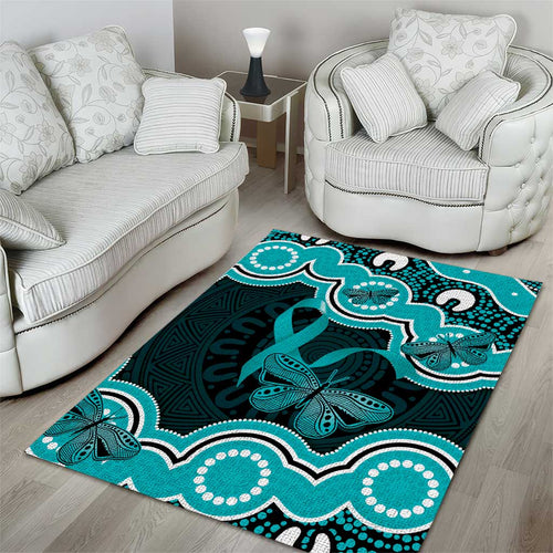 Cyan Ribbon PTSD Awareness Month Area Rug Aboriginal Art - Aussie Hoodie