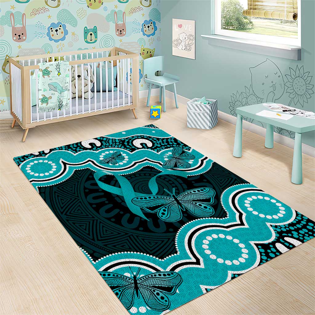 Cyan Ribbon PTSD Awareness Month Area Rug Aboriginal Art - Aussie Hoodie