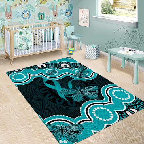 Cyan Ribbon PTSD Awareness Month Area Rug Aboriginal Art - Aussie Hoodie