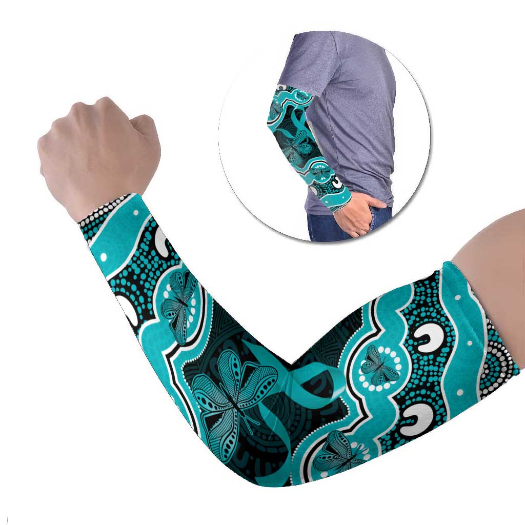 Cyan Ribbon PTSD Awareness Month Arm Sleeves Aboriginal Art - Aussie Hoodie