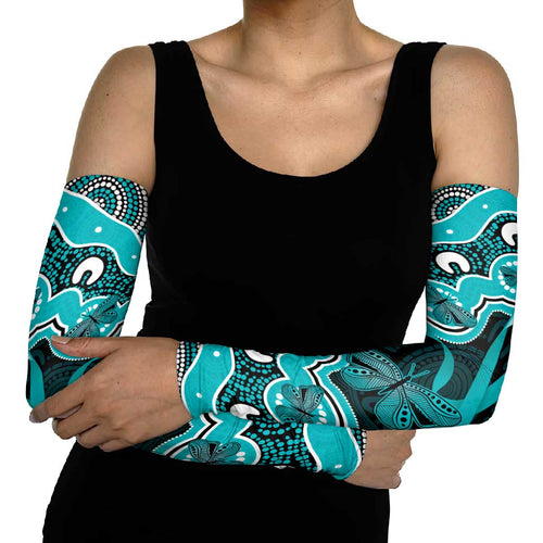 Cyan Ribbon PTSD Awareness Month Arm Sleeves Aboriginal Art - Aussie Hoodie