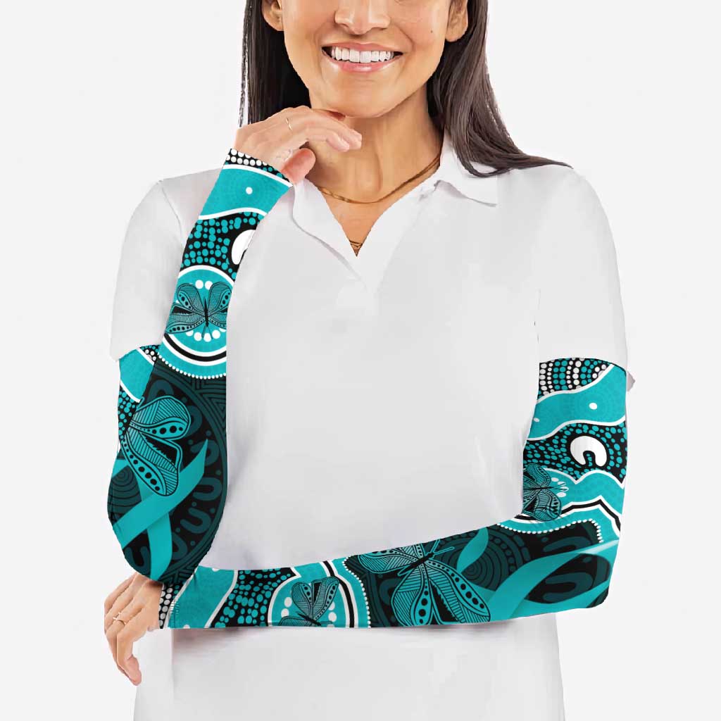 Cyan Ribbon PTSD Awareness Month Arm Sleeves Aboriginal Art - Aussie Hoodie