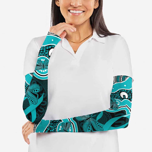 Cyan Ribbon PTSD Awareness Month Arm Sleeves Aboriginal Art - Aussie Hoodie
