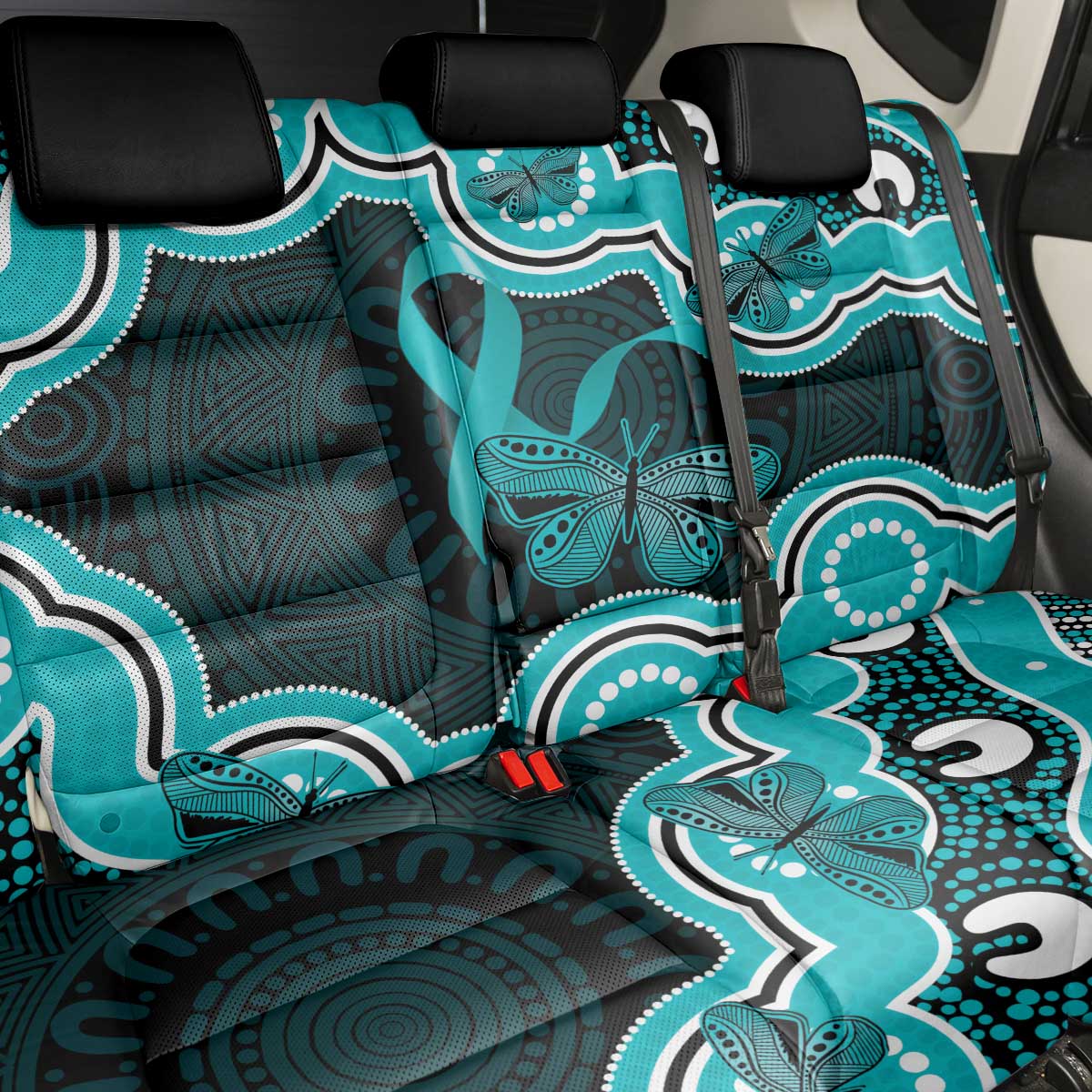 Cyan Ribbon PTSD Awareness Month Back Car Seat Cover Aboriginal Art - Aussie Hoodie