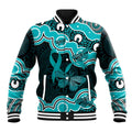 Cyan Ribbon PTSD Awareness Month Baseball Jacket Aboriginal Art - Aussie Hoodie