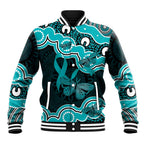 Cyan Ribbon PTSD Awareness Month Baseball Jacket Aboriginal Art - Aussie Hoodie