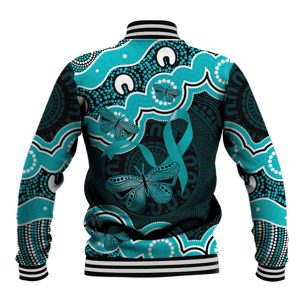 Cyan Ribbon PTSD Awareness Month Baseball Jacket Aboriginal Art - Aussie Hoodie
