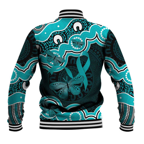 Cyan Ribbon PTSD Awareness Month Baseball Jacket Aboriginal Art - Aussie Hoodie