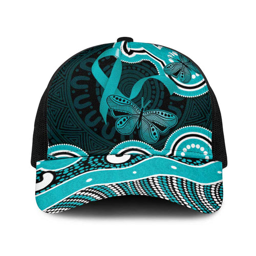 Cyan Ribbon PTSD Awareness Month Baseball Net Cap Aboriginal Art - Aussie Hoodie