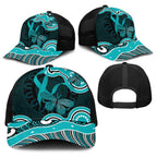 Cyan Ribbon PTSD Awareness Month Baseball Net Cap Aboriginal Art - Aussie Hoodie
