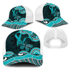 Cyan Ribbon PTSD Awareness Month Baseball Net Cap Aboriginal Art - Aussie Hoodie