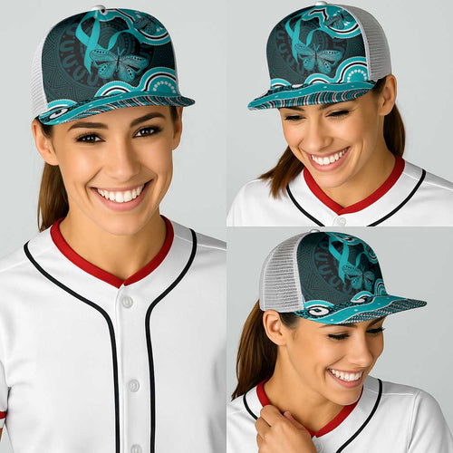 Cyan Ribbon PTSD Awareness Month Baseball Net Cap Aboriginal Art - Aussie Hoodie