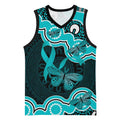 Cyan Ribbon PTSD Awareness Month Basketball Jersey Aboriginal Art - Aussie Hoodie