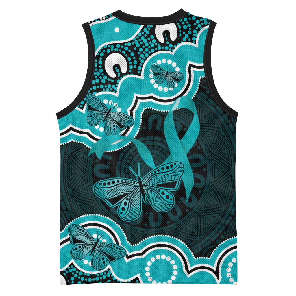 Cyan Ribbon PTSD Awareness Month Basketball Jersey Aboriginal Art - Aussie Hoodie