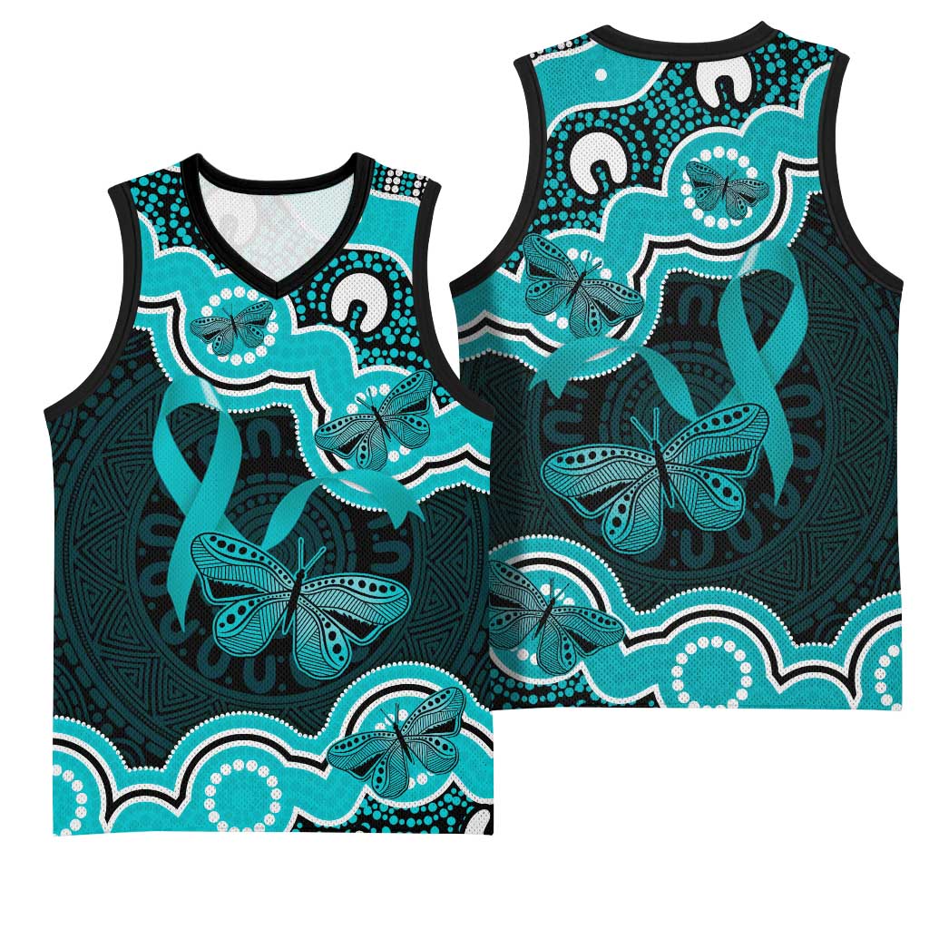 Cyan Ribbon PTSD Awareness Month Basketball Jersey Aboriginal Art - Aussie Hoodie