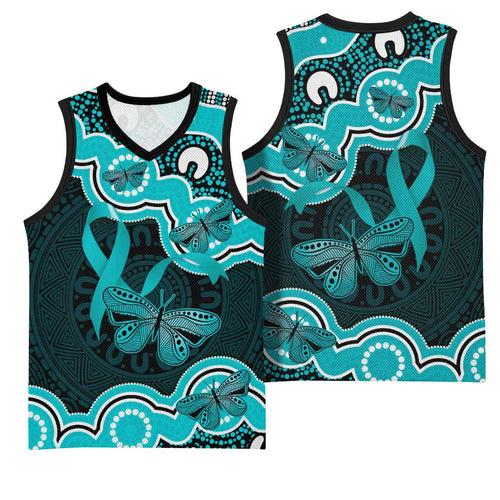 Cyan Ribbon PTSD Awareness Month Basketball Jersey Aboriginal Art - Aussie Hoodie