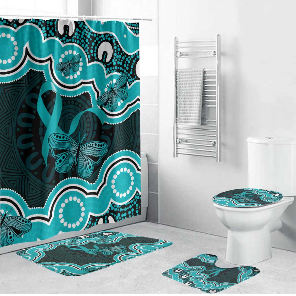 Cyan Ribbon PTSD Awareness Month Bathroom Set Aboriginal Art - Aussie Hoodie