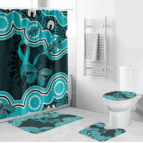 Cyan Ribbon PTSD Awareness Month Bathroom Set Aboriginal Art - Aussie Hoodie