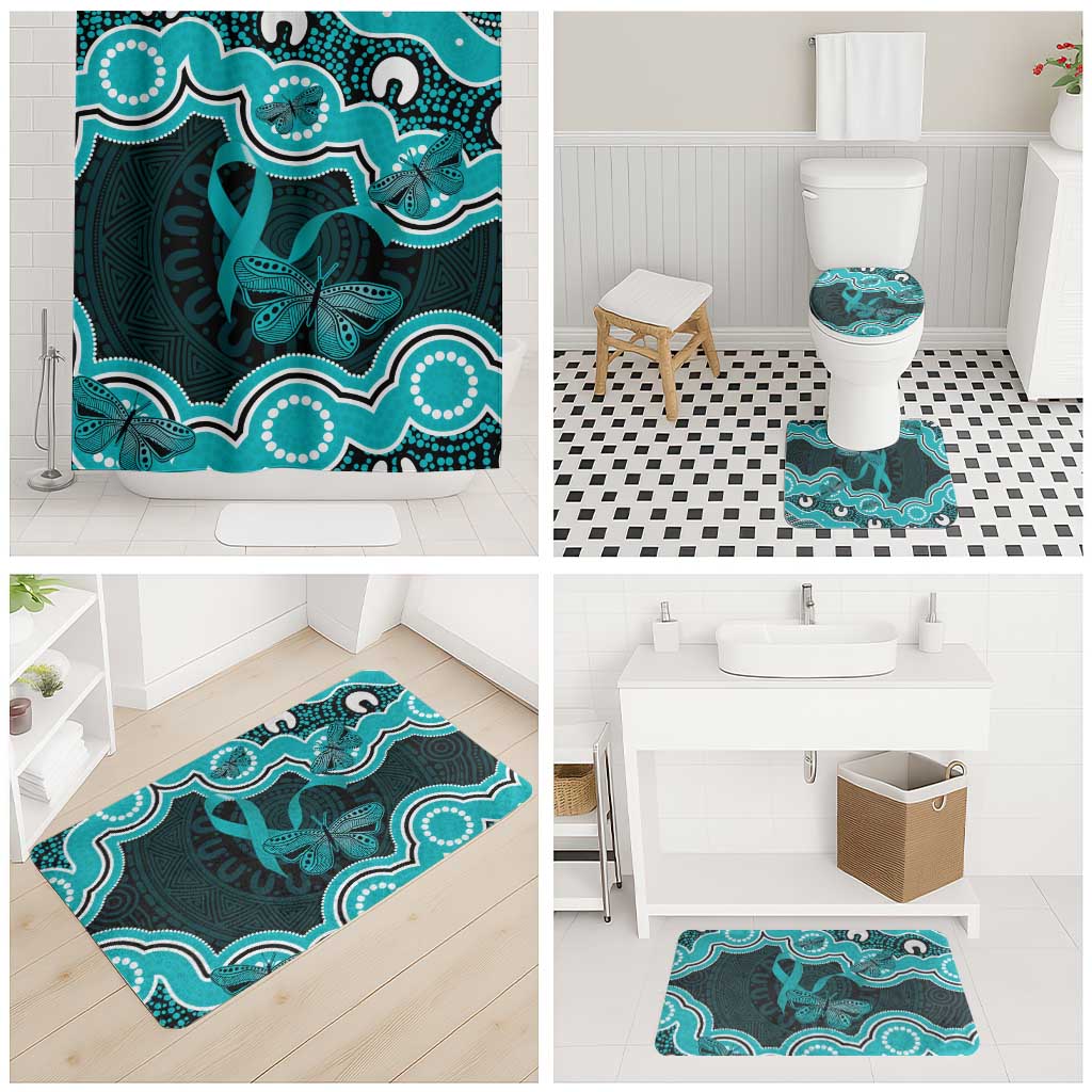 Cyan Ribbon PTSD Awareness Month Bathroom Set Aboriginal Art - Aussie Hoodie